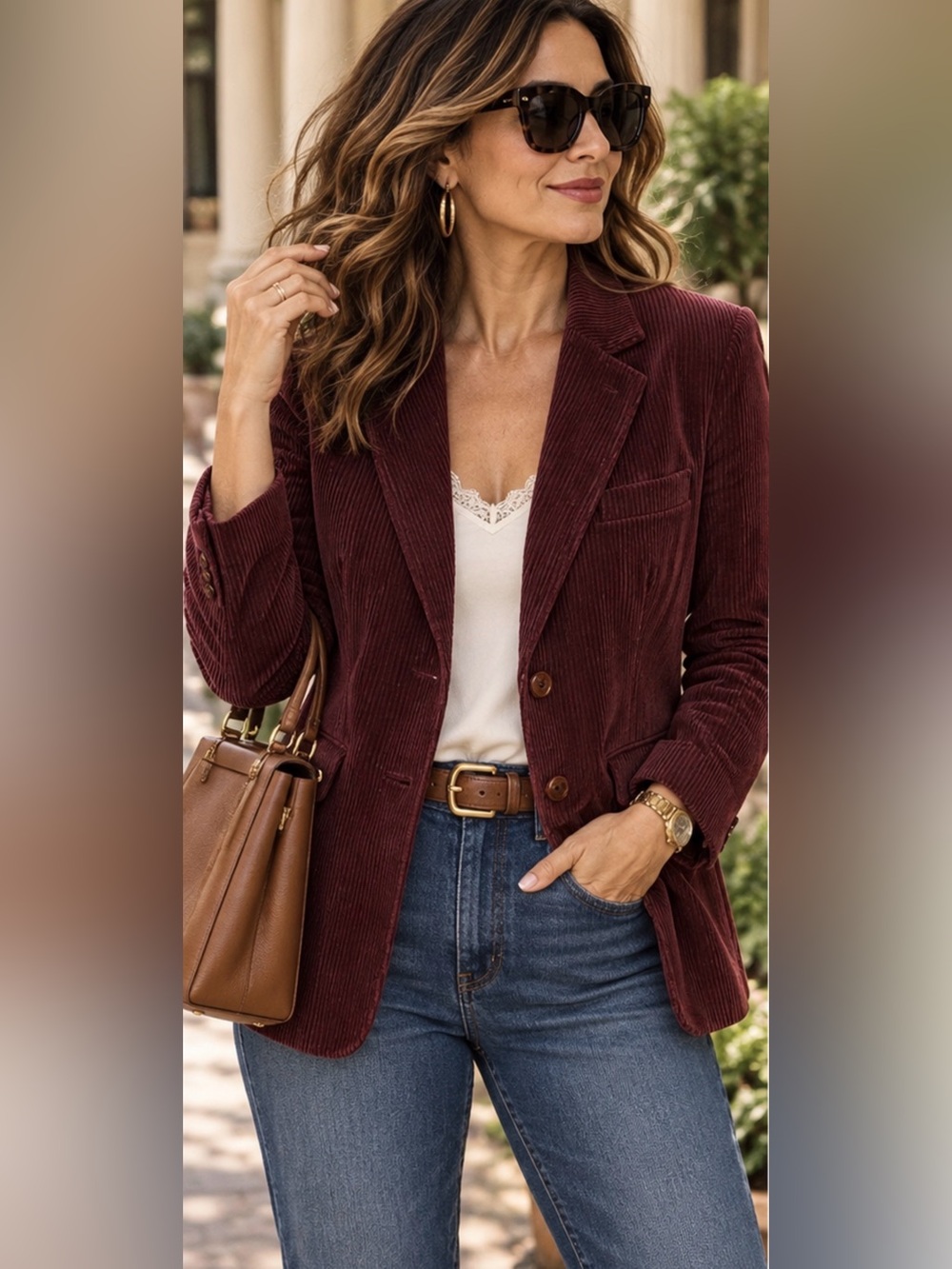Oscar de la Renta Burgundy Corduroy Blazer 100% Cotton Women’s 9/10 Vintage